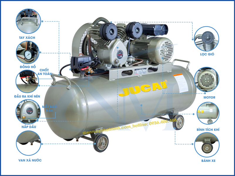 Chi tiết các bộ phận trên máy nén khí Jucai