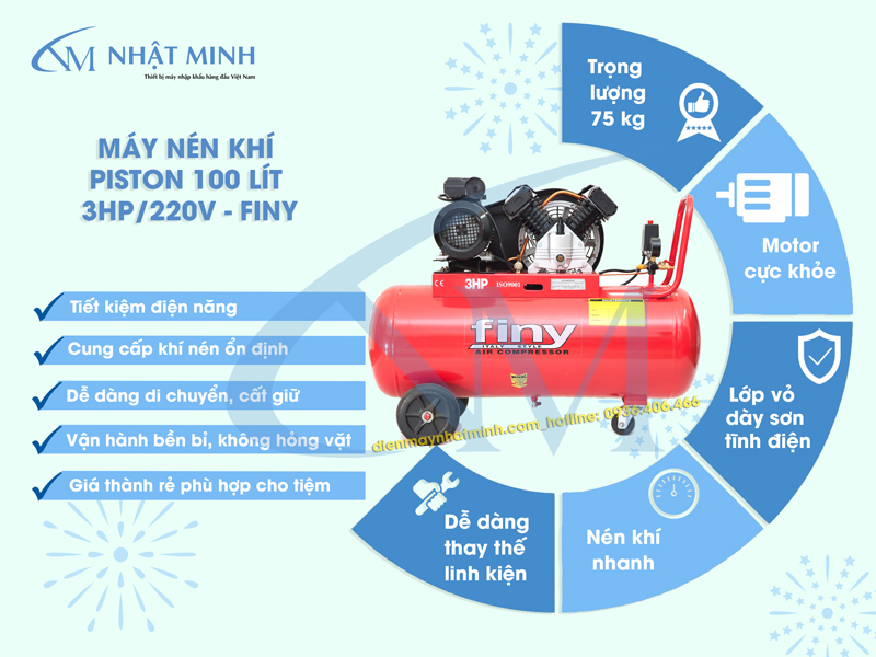 Ưu điểm của máy nén khí finy 100 lít