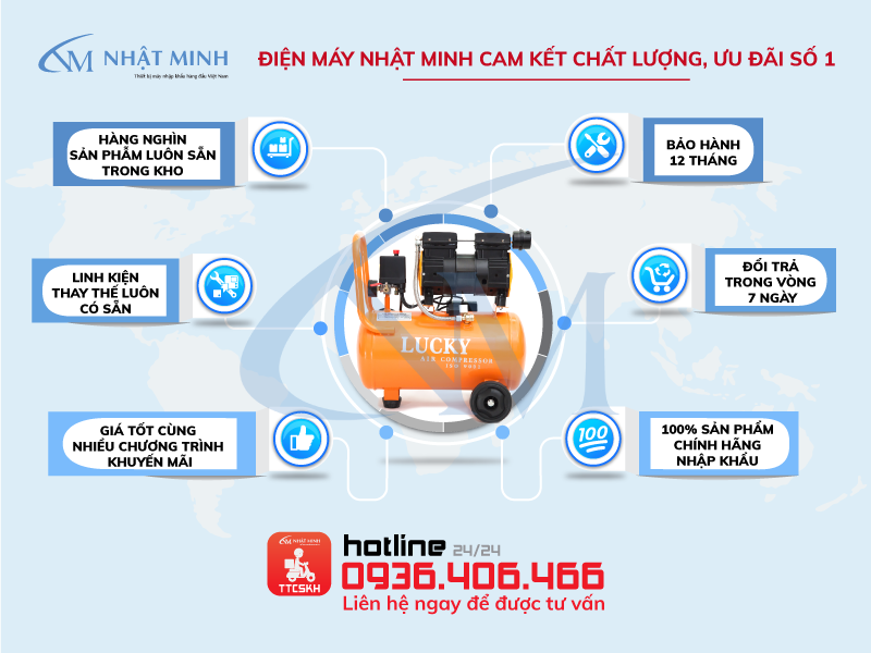 Cam kết chính hãng khi mua máy nén khí Lucky