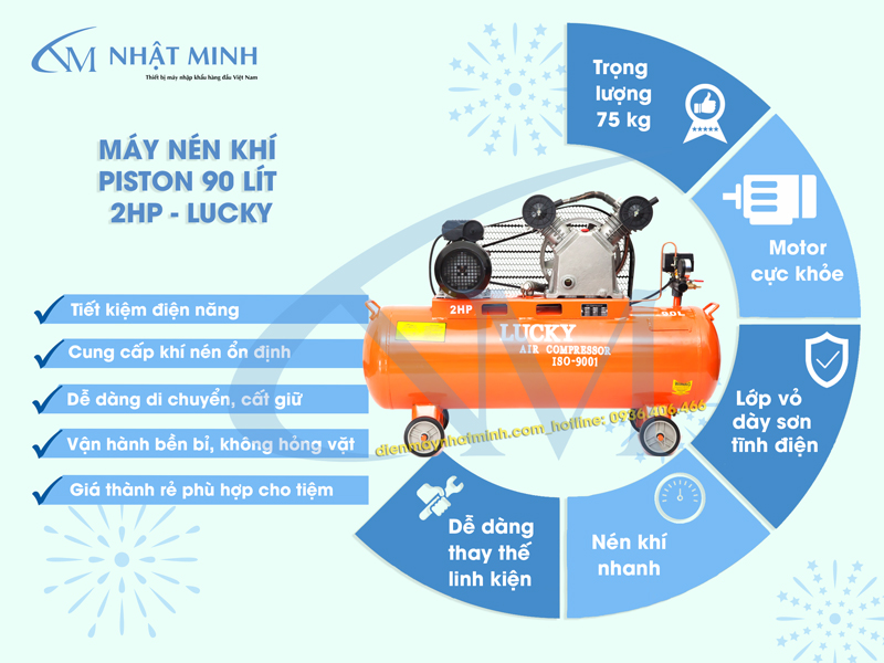 Ưu điểm của máy nén khí 90 lít 2hp Lucky