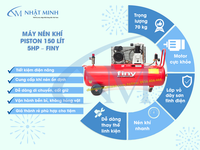 Ưu điểm của máy nén khí mini finy 150 lít