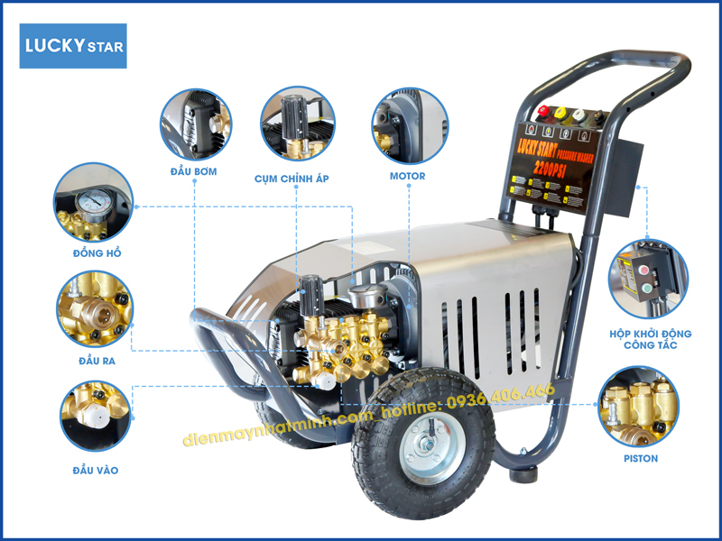 Các chi tiết có trên máy rửa xe cao áp 2200PSI