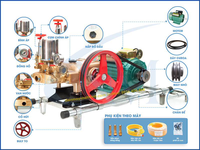 Máy rửa xe dây đai HL50 và phụ kiện
