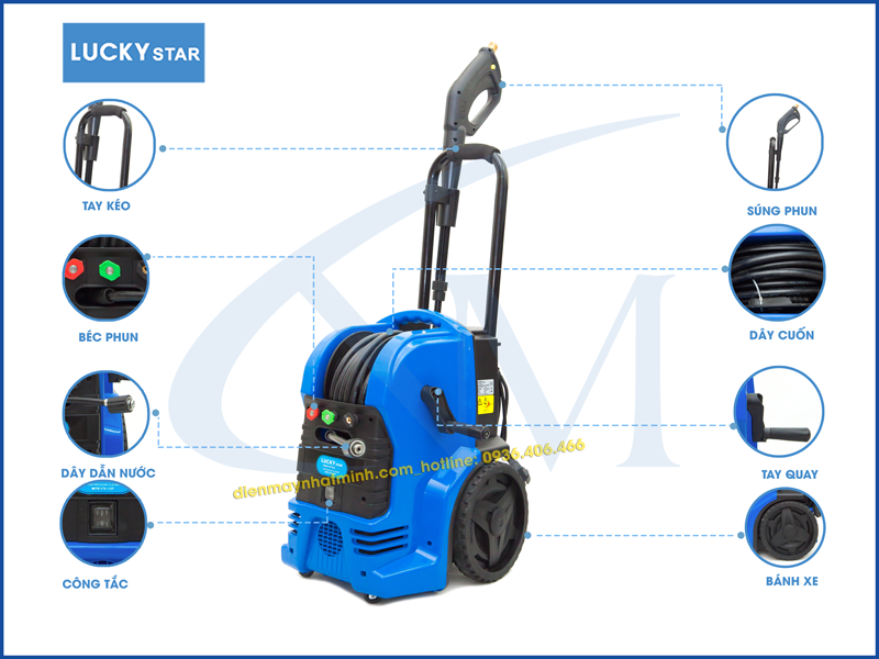 Các chi tiết trên máy rửa xe Lucky Star 110P