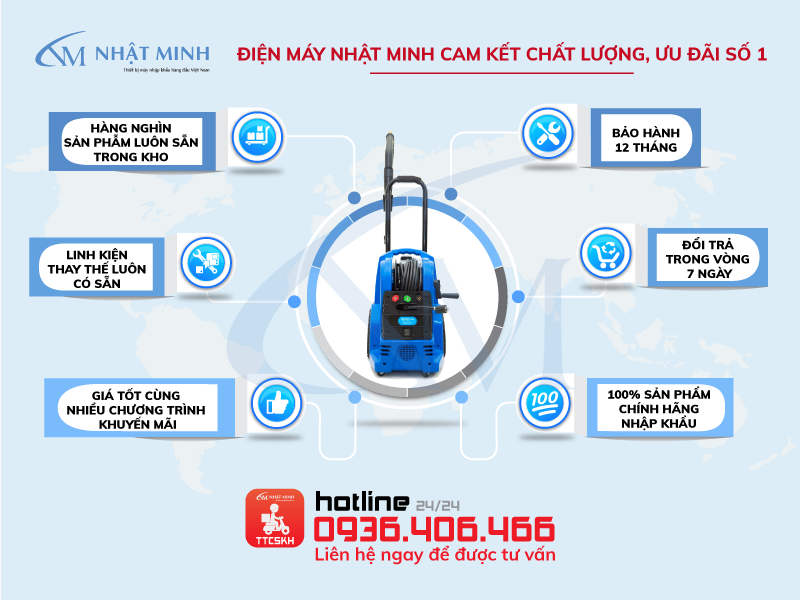 Cam kết máy rửa xe chính hãng tại điện máy Nhật Minh